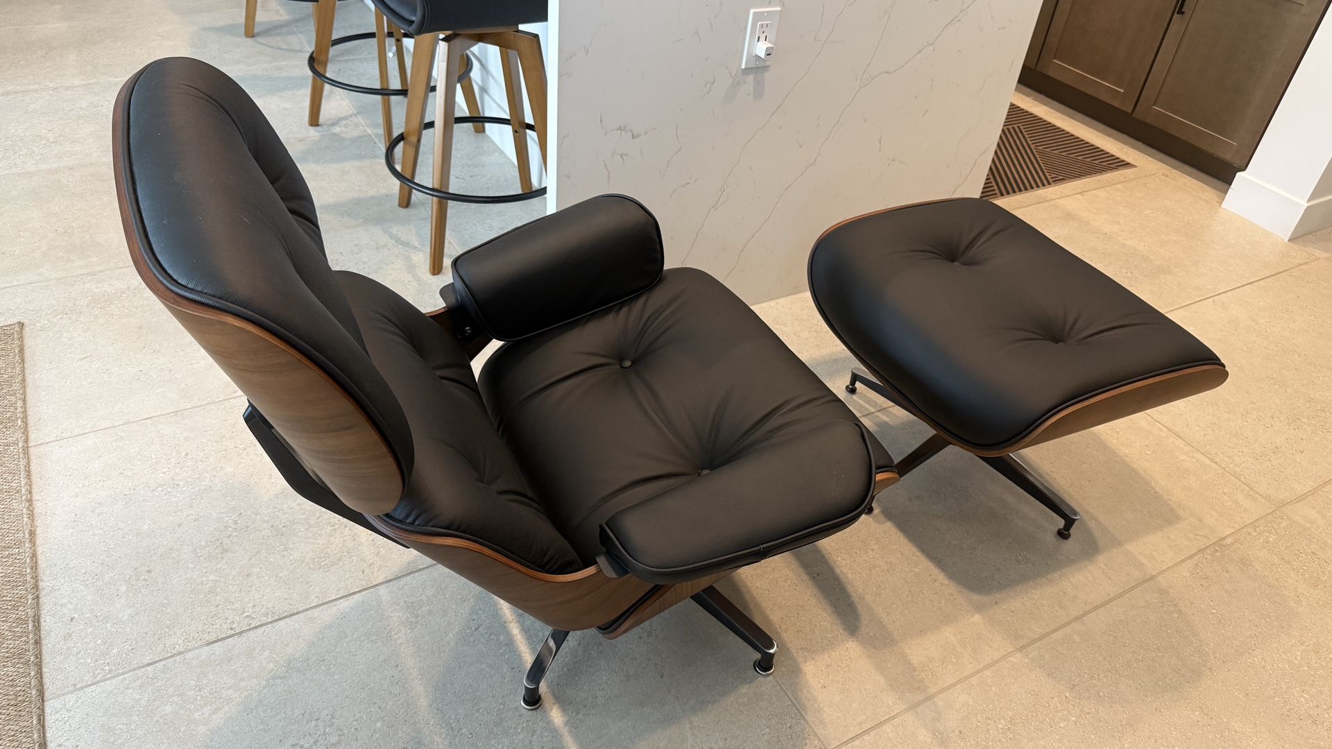 (2) Genuine Leather Chair & Ottoman - Eames Lounge