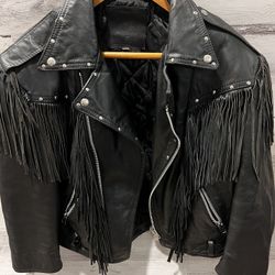 Women’s Leather Biker Fringe Motorcycle Jacket S (but fits up to M/L