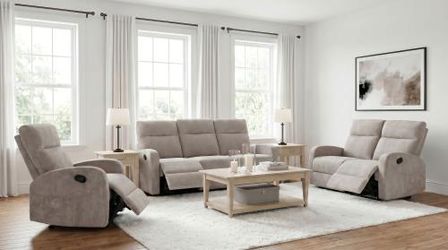 New 2 pc living room set with reclining sofa and reclining loveseat on sale now don't miss