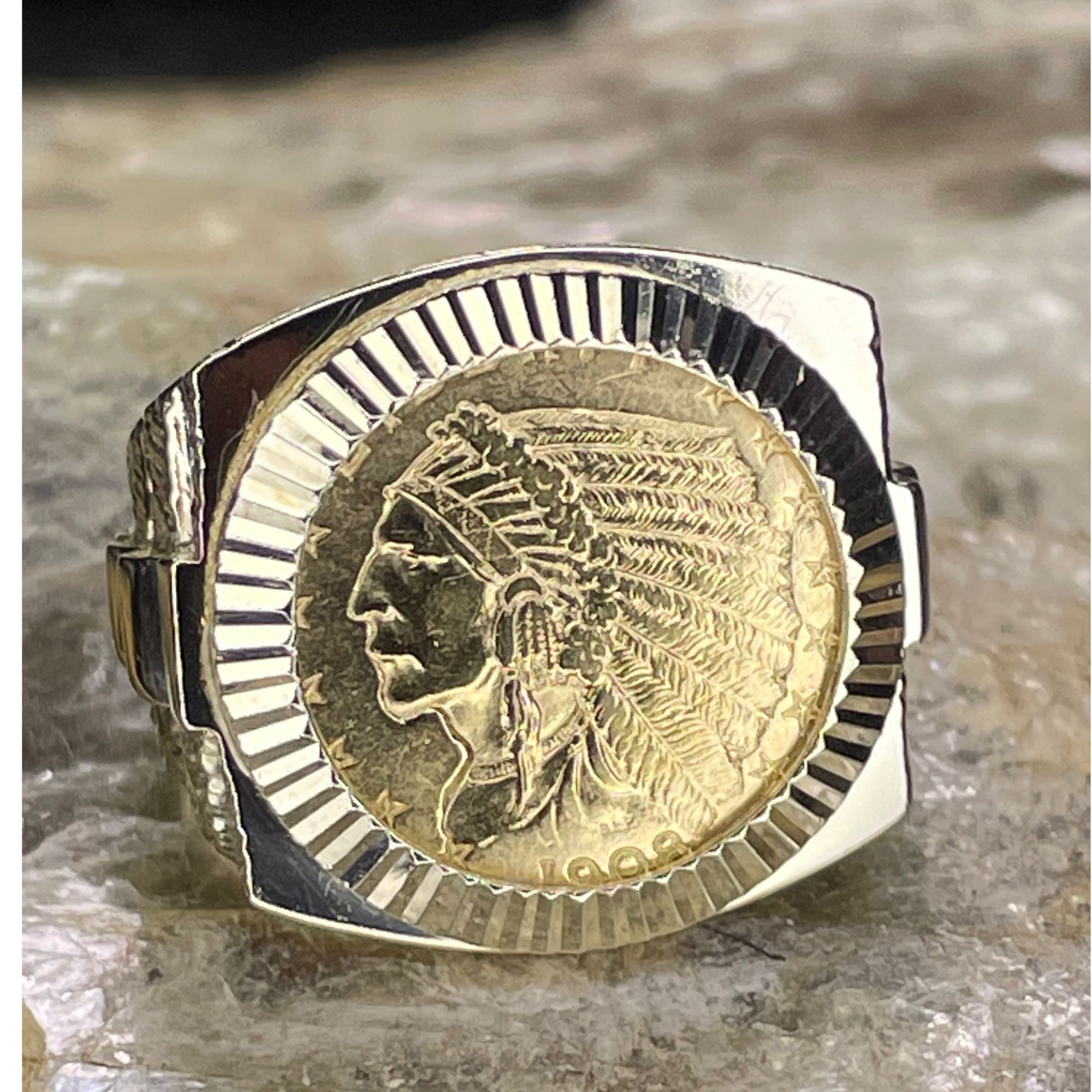 22K 1908 Indian Head Gold Coin & 14K Yellow Gold Ring 9.5