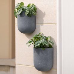NWT Wall Planters 2 Pc Set Modern Flower Pots Garden Indoor Outdoor Speckled Gray