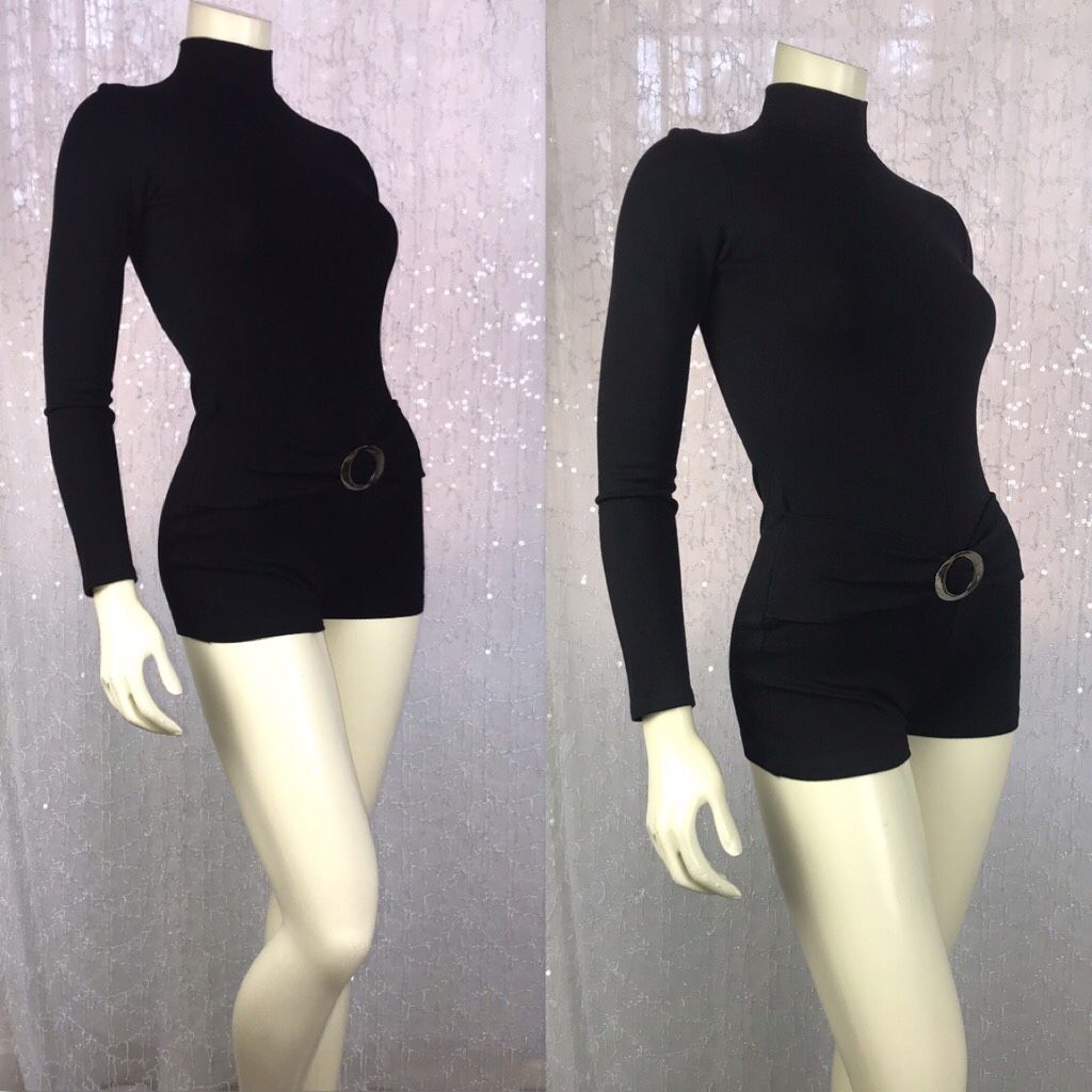 Twenty One Women's Sexy Elegant Black Bodysuit Shorts Long Sleeve Rompers Bodycon Size S/P