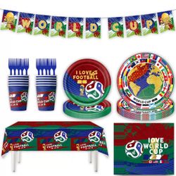 World Cup Soccer Party Supplies Set – Plates, Napkins, Tablecloth & Banner
