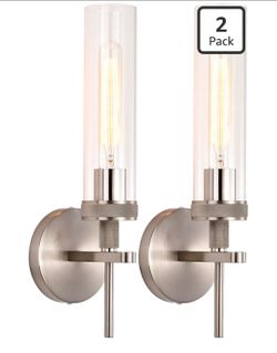 Brushed Nickel Bathroom Vanity Light, Hardwired Wall Sconces Set of 2 with Knurled Texture