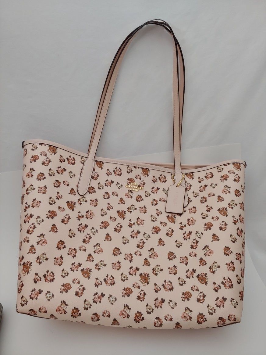 Coach Bag Pink With Flowers Purse Tote