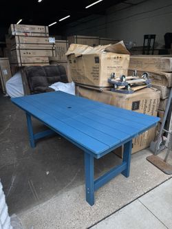 Rectangular HDPE Outdoor Dining Table With Umbrella Hole