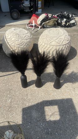 3 Black Pampass Grass Vases 