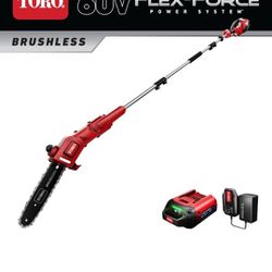 Toro Flex Force 60V Max 10" Cordless Electric Pole Saw with Brushless Motor, 3-Piece Pole, and 2Ah Battery & Charger Ideal for Cutting and Trimming


