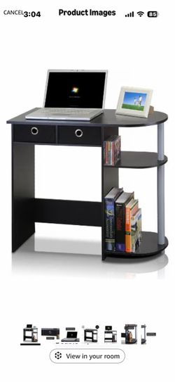 Black Computer Desk with Drawers and Shelves