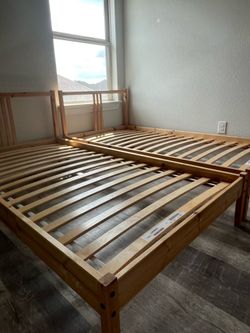 2 IKEA Twin Pine Bed Frames + 2 Twin Mattresses