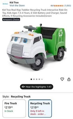 Kid Trax Real Rigs Toddler Recycling Truck