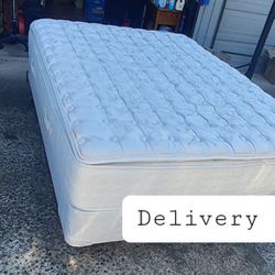Queen Pillow Top Mattress And Box Springs With Metal Frame 