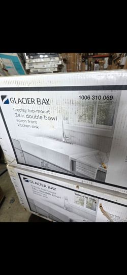 Glacier Bay 34 in. Fireclay Double Bowl Apron Front Kitchen Sink