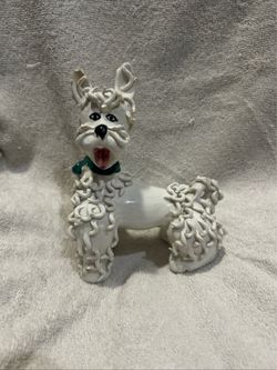 VTG Italian Porcelain Spaghetti Poodle Dog Figurine  Green Collar