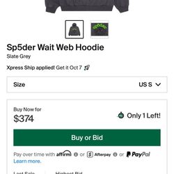 Spider Grey And Green Hoodie Size Small