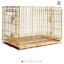 HOMEY PET Gold Color Folding Design Dog Crate Puppy Kennel with Removable Floor Grid and Pull Out Tray