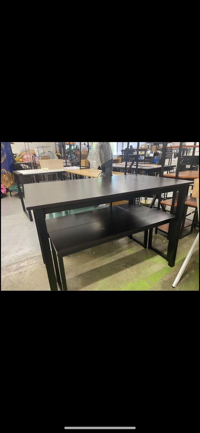 3 Piece Dining Table Set Breakfast Nook Dining Table with Two Benches, Espresso,43.3" L X 27.6" W X