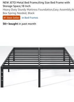 JETO King Size Metal Bed Frame 18 Inch