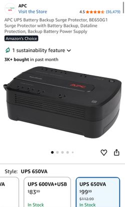 APC UPS Battery Backup Surge Protector, BE650G1 Surge Protector with Battery Backup, Dataline Protection, Backup Battery Power Supply