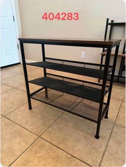 Black Metal Shelving Rack with Wood Top