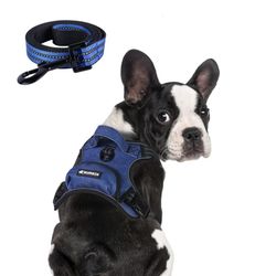 BUMBIN Dog Harness No Pull Adjustable No Choke Pet Vest with Leash Reflective Denim Blue sz M *NEW*