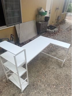 White L desk with shelves