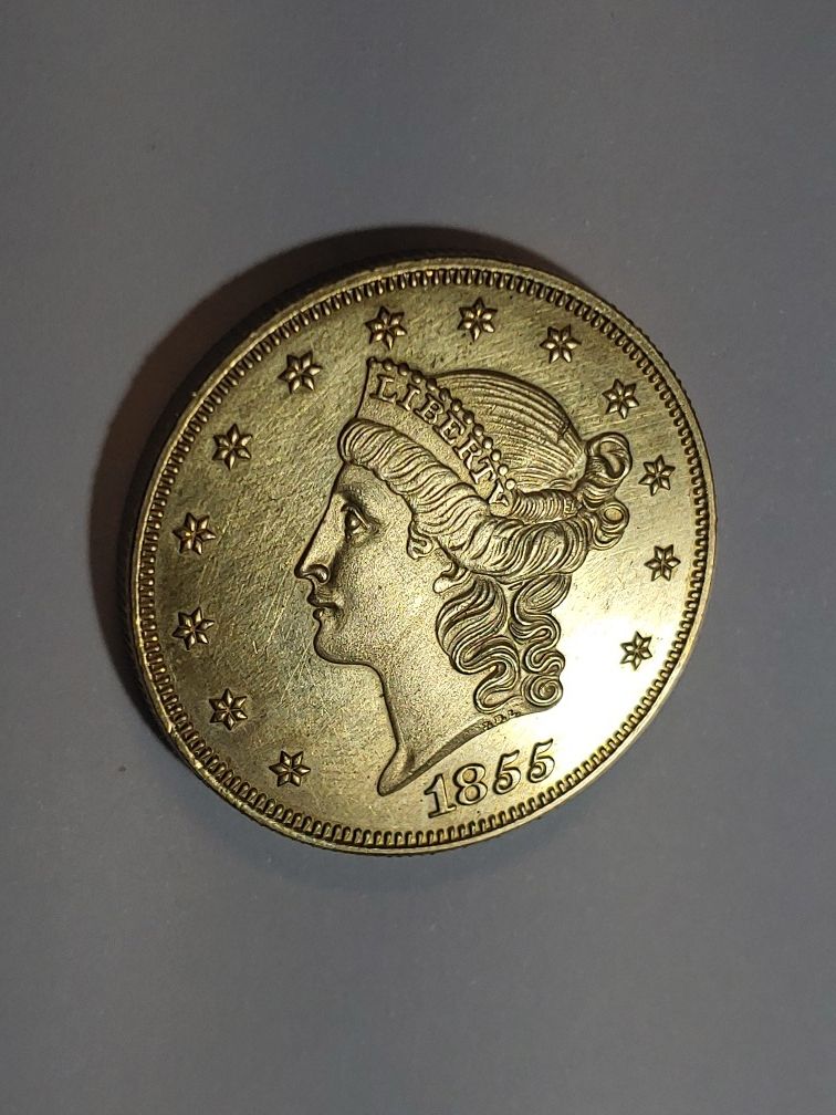 VINTAGE NOVELTY SUOVENIR COIN 22K. GOLD FIELD**20GR**US 1855 ($20) DOLLARS**Firm Price - No Lower Offer**