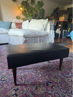 Mid-Century Modern Black Vinyl Ottoman