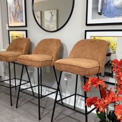 Set Of 3 Brown Bar Stools
