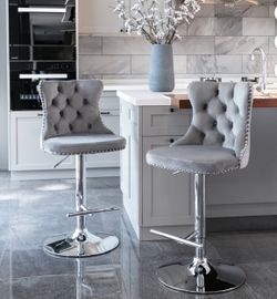 Velvet Gray Bar STOL Bar Chair