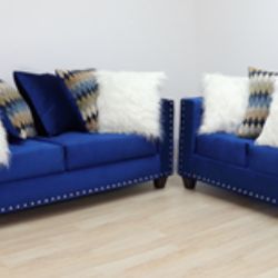 NEW Beautiful Blue Two Piece Sofa Set