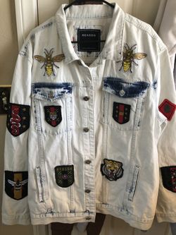 Reason Denim Jacket Tiger Bee and Snake Designs (Brand New Never Worn)