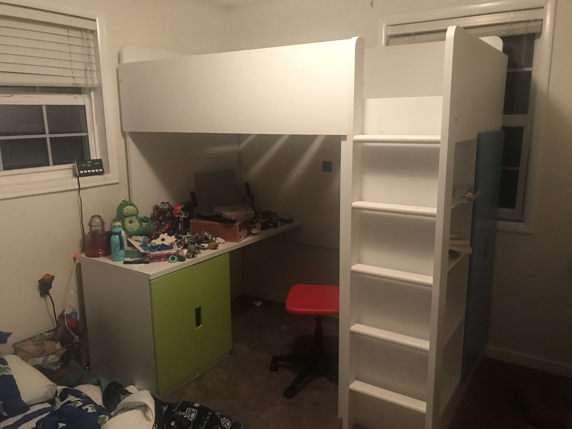 IKEA loft bed with built in desk and closet