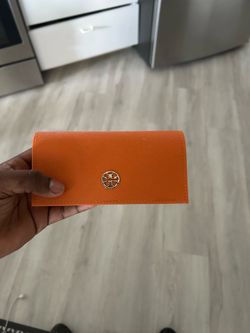 Tory Burch Orange Envelope Wallet for Women with Gold Logo Accent
