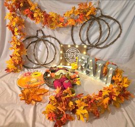 Complete Fall / Thanksgiving Decor Bundle - Light-Up "FALL" Sign, Wreaths & Garland