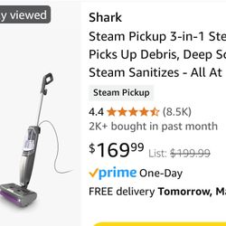 Shark Steam Pickup 3-in-1 Steam Mop Picks Up Debris, Deep Scrubs, & Steam Sanitizes - All At Once, Lightweight Steam Cleaner for Home with Sealed Hard
