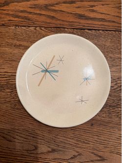 Two Vintage Salem Atomic Starburst Turquoise Salad Plates 7.25”