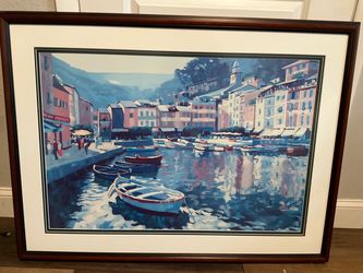 Framed Harbor Town Art Print