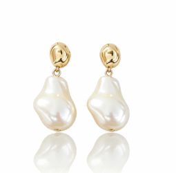 Gold Plated Earrings Baroque Pearl Dangle Earrings Waterproof Tarnish Resistant Hypoallergenic S925 Post for Women