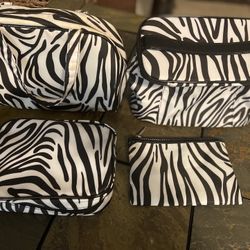 MODELLA 4-PC ZEBRA PRINT MAKE-UP BAG SET IN TURQUOISE LINING  