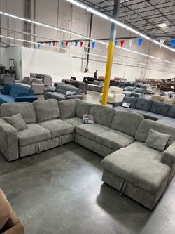 Giant oversize grey sleeper sectional sofa pull out bed couch new in boxes