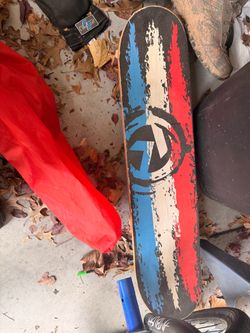 Skateboard Deck with Red Blue White Graphics