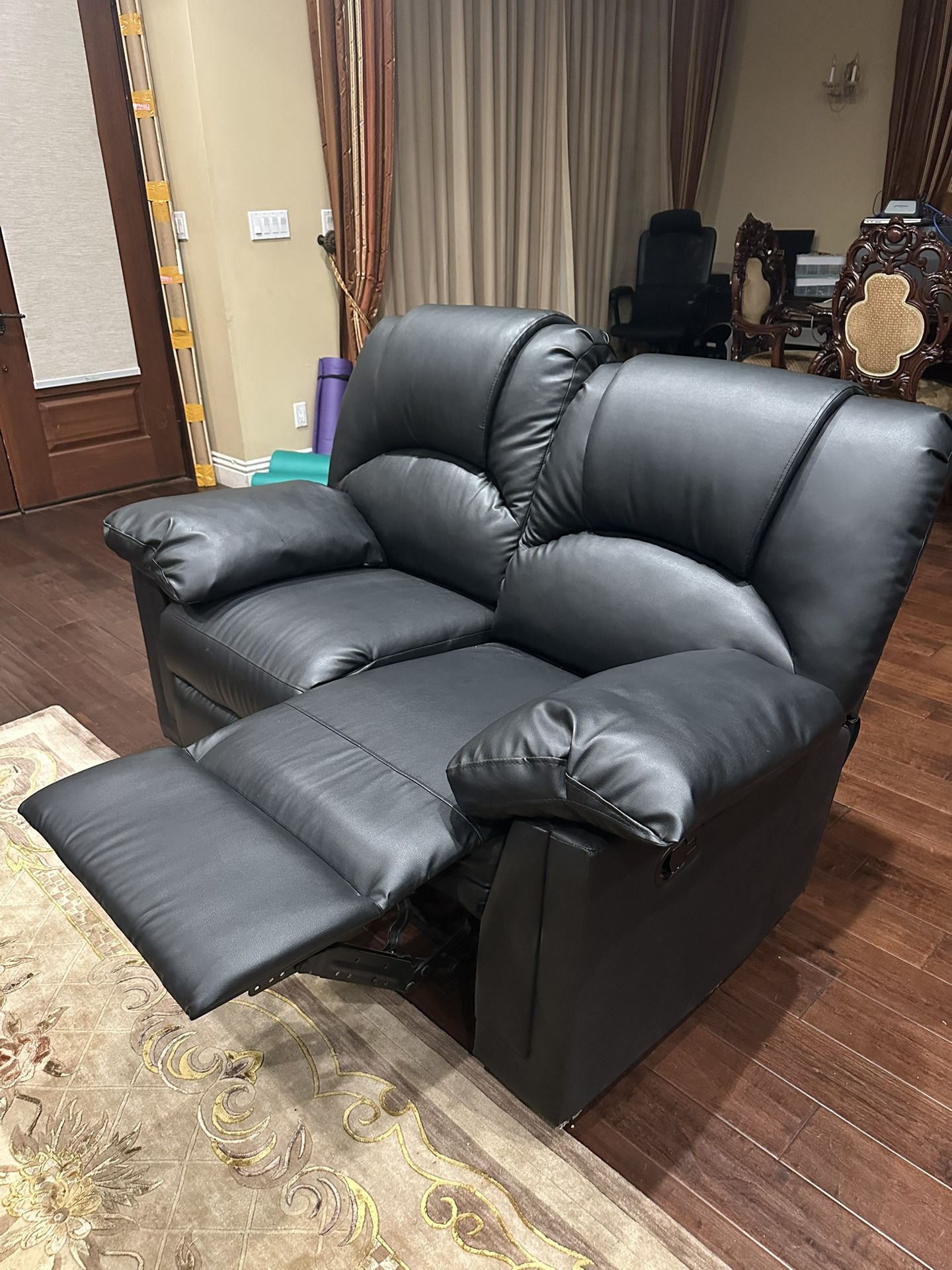 Black Faux Leather Reclining Couches – Great Condition!