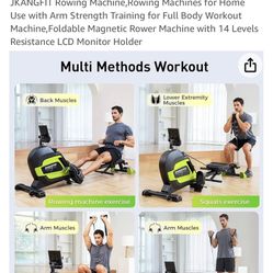 JKANGFIT Rowing Machine,Rowing Machines for Home Use with Arm Strength Training for Full Body Workout Machine,Foldable Magnetic Rower Machine with 14 