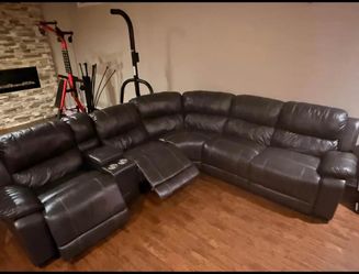 Dark Brown Leather Reclining Sectional Sofa