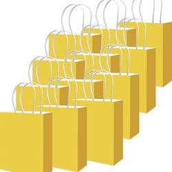 Brand New 34 Pcs Yellow Paper Gift Bags – medium Size with Handles (8.3” x 4.3” x 10.8”)