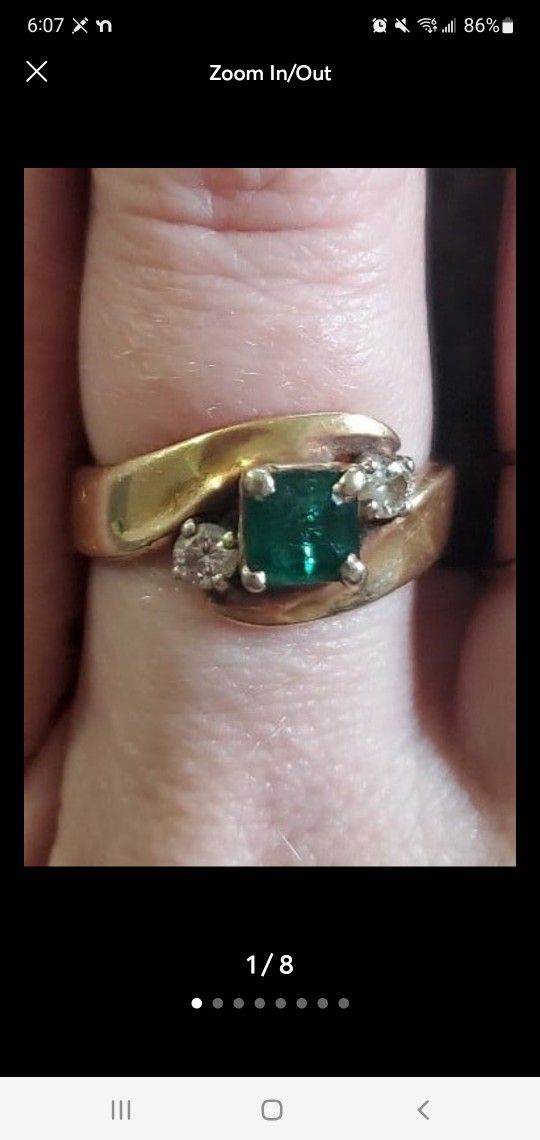 14k Emerald And Diamond Vintage Ring