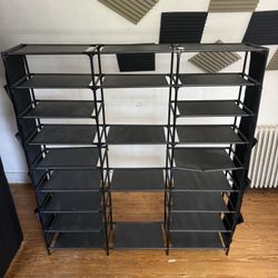 9 Tier Large Shoe Rack Stackable, Space Saving Shoe Storage Organizer 36-48 Pairs Vertical Non-Woven Tall Shoe Shelf Sturdy High Boots Rack with Side 