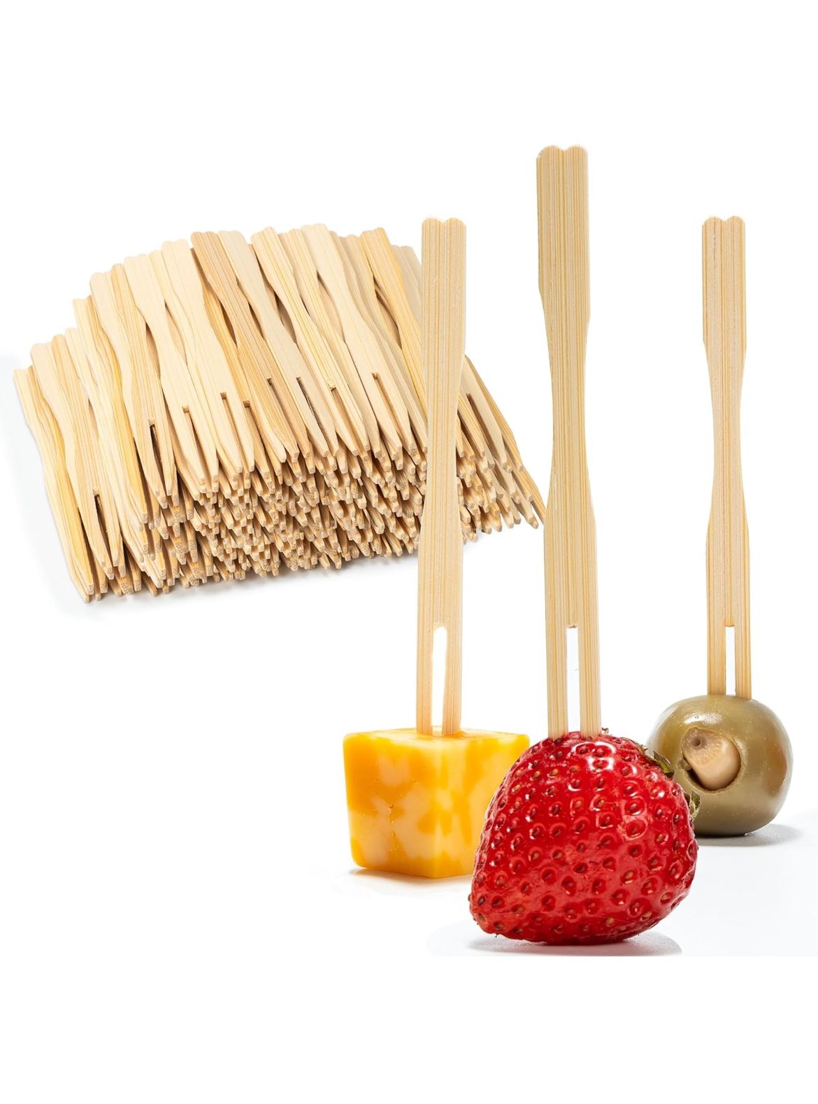 100 Pack Natural Bamboo Cocktail Forks 3.5” NEW!!