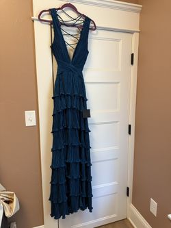 Dark Teal Satin Lace-Up Maxi Dress Lulus - size Medium - BNWT